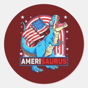 Amerisaurus T rex Boys Girls Patriotic Dinosaur Ronde Sticker