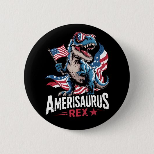 Amerisaurus T Rex Dinosaur 4 juli VS Amerikaans Ronde Button 5,7 Cm (Voorkant)