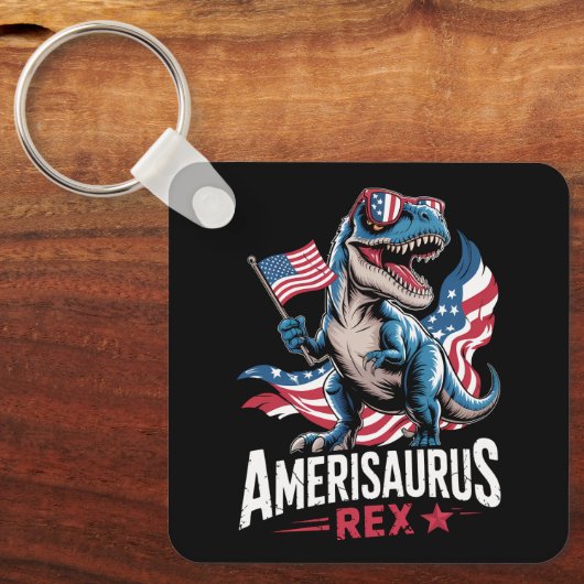 Amerisaurus T Rex Dinosaurus 4 juli Amerikaans Sleutelhanger (Voorkant)