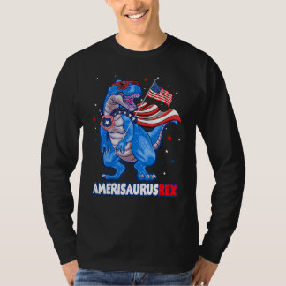 Amerisaurus T-rex USA Flag Kids Funny 4th Of July  T-shirt