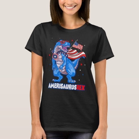 Amerisaurus T-rex USA Flag Kids Funny 4th Of July T-shirt (Voorkant)