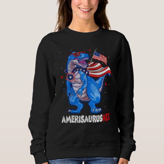 Amerisaurus T Rex USA Flag Kids Funny 4th Of July  Trui (Voorkant)