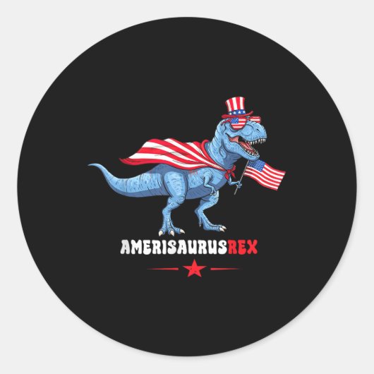 Amerisaurusrex 4 juli Amerikaanse vlag T-rex Din Ronde Sticker (Voorkant)
