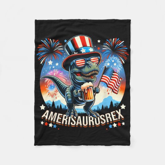 Amerisaurusrex Amerikaanse vlag Schattigee dinosau Fleece Deken (Voorkant)
