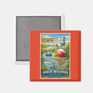Amery, Wisconsin City of Lakes Souvenir Bekertje Magneet