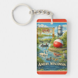 Amery, Wisconsin Stad van Meren Souvenir Sleutelhanger