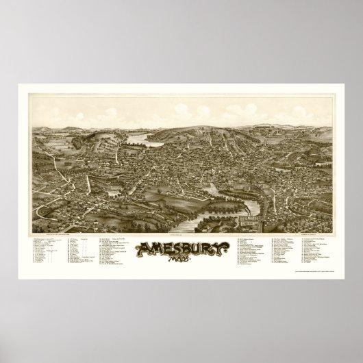 Amesbury, MA Panoramic Map - 1890 Poster (Voorkant)