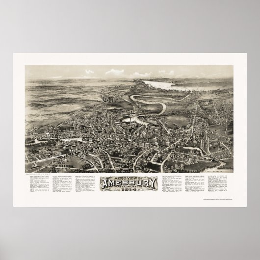 Amesbury, MA Panoramic Map - 1914 Poster (Voorkant)