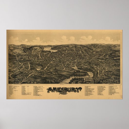 Amesbury Massachusetts 1890 Antiek Panoramische Ka Poster (Voorkant)