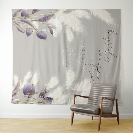 Amethist Anthurium Ivoorkleurig Pampasgras Wandkleed (In Situ (horizontaal))