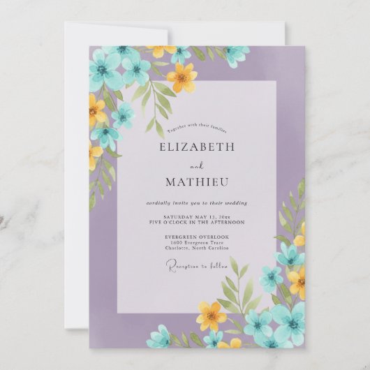 Amethist Aqua Wildbloem Bruiloft Kaart (Voorkant)
