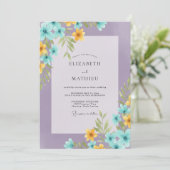Amethist Aqua Wildbloem Bruiloft Kaart (Staand voorkant)