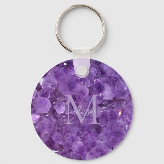Amethist Birthstone Monogram Persoonlijke naam Sleutelhanger (Voorkant)