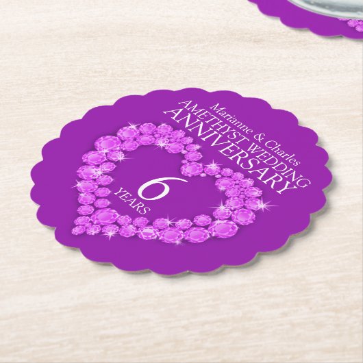 Amethist bruiloft 6e jubileum hart onderzetters (Gekanteld)