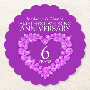 Amethist bruiloft 6e jubileum hart onderzetters
