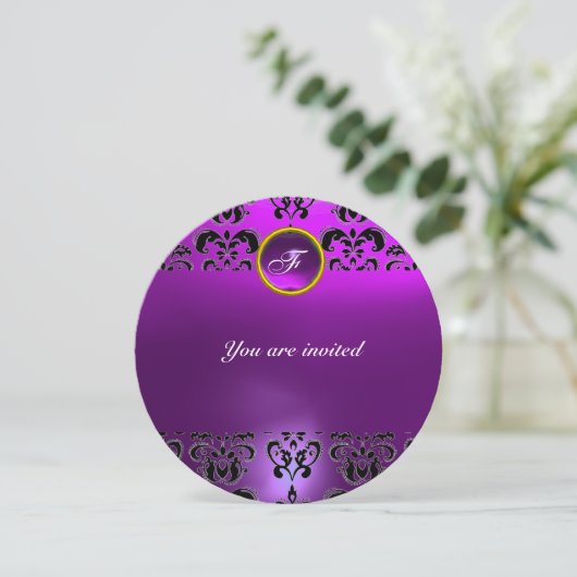 AMETHIST DAMAST EDELSTEEN MONOGRAM zwart paars Kaart (Staand voorkant)