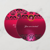 AMETHIST DAMAST EDELSTEEN MONOGRAM zwart roze Kaart (Voorkant / Achterkant)