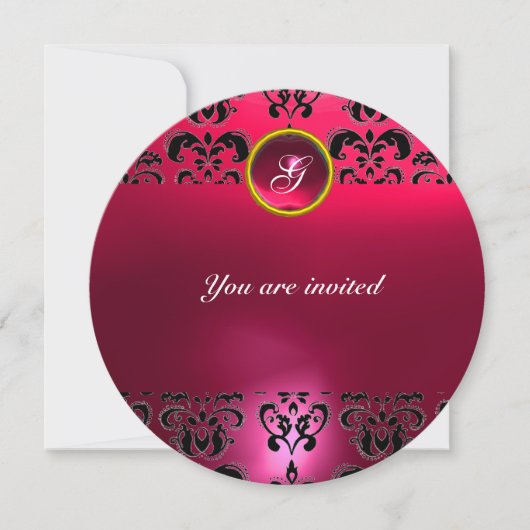 AMETHIST DAMAST EDELSTEEN MONOGRAM zwart roze Kaart (Voorkant)