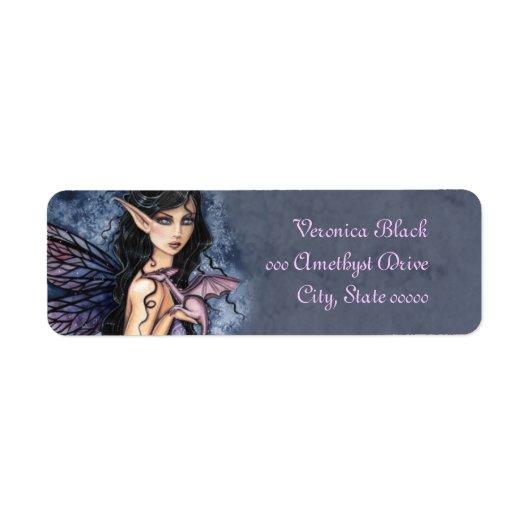 Amethist Draak Fee Fantasie Kunst Labels (Voorkant)