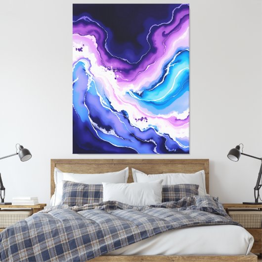 Amethist en Blauwgroen Abstract Canvas Afdruk (Insitu (Slaapkamer))