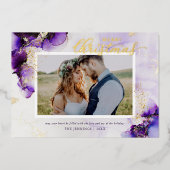 Amethist en Gold Glam 2 Foto Folie Feestdagenkaart (Voorkant)