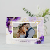 Amethist en Gold Glam 2 Foto Folie Feestdagenkaart (Staand Voorkant)