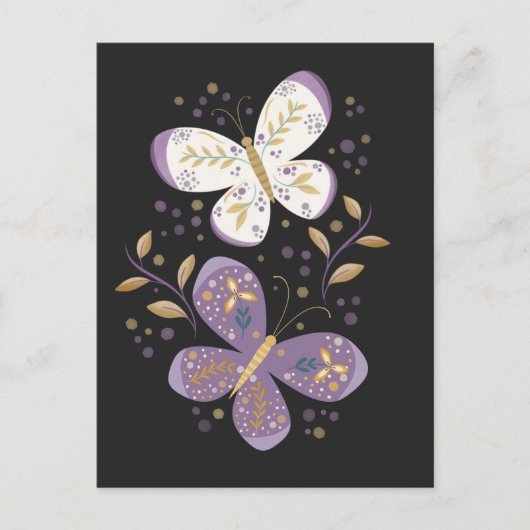 Amethist en Gouden Vlinders Briefkaart (Voorkant)