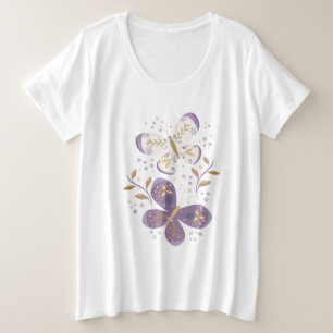 Amethist en gouden vlinders grote maat t-shirt