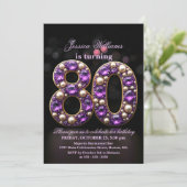 Amethist en parel 80ste verjaardag kaart (Staand voorkant)