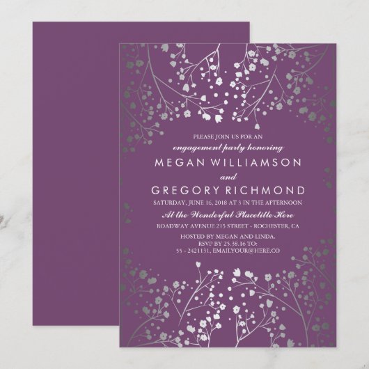 Amethist en Silver Baby's Breath Engagement Party Kaart (Voorkant / Achterkant)