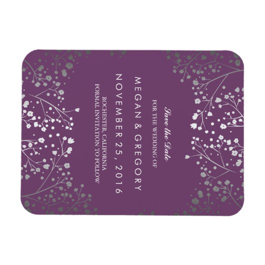 Amethist en Silver Baby's Breath Save the Date Magneet (Horizontaal)