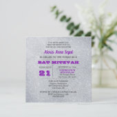 Amethist en Silver Glitter Glam Bat Mitswa Kaart (Staand voorkant)