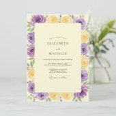 Amethist Gele Ranunculus Eucalyptus Bruiloft Kaart (Staand voorkant)