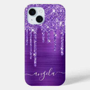 Amethist Glitter Drips Glam Girly Signature iPhone 15 Case