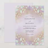 Amethist Gouden Blad Bruiloft Kaart (Voorkant / Achterkant)