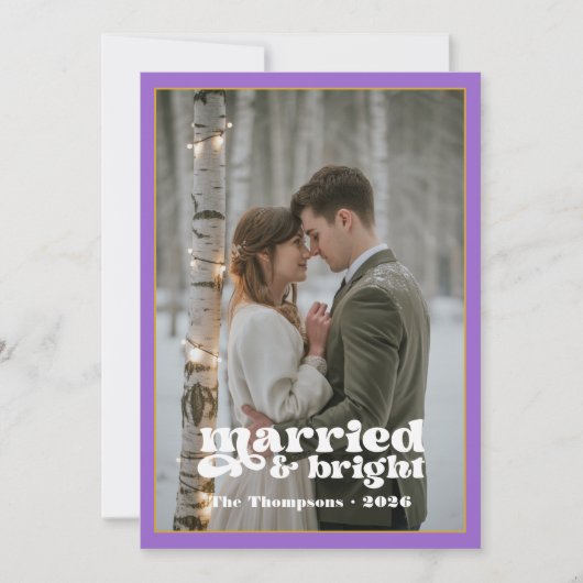 Amethist & Gouden Passen getrouwd Kerst Feestdagenkaart (Voorkant)