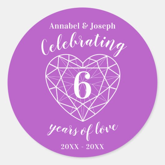 Amethist jubileum 6 jaar liefde stickers (Voorkant)