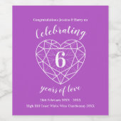 Amethist jubileum 6 jaar liefde wijn labels wijn etiket (Enkel label)