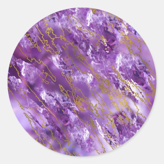 Amethist Kwarts en gouden textuur Ronde Sticker (Voorkant)