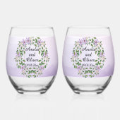 Amethist Lelies op Paarse Waterverf Bruiloft Wijnglas Zonder Voet (Voorkant)