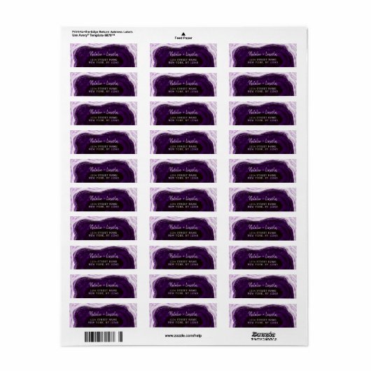 Amethist Paarse Geode Slice Bruiloft Retouradres Etiket (Full Sheet)