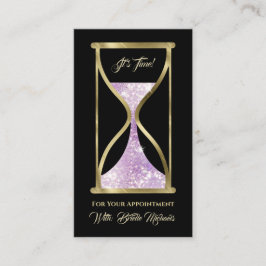 Amethist Paarse glitter zandloper haar en make-up Afsprakenkaartje