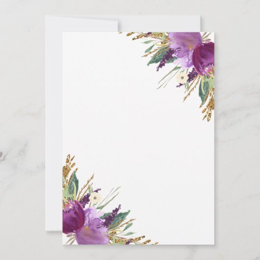 Amethist Paarse Gouden Glitter Bloemen Vrijgezelle Kaart (Achterkant)