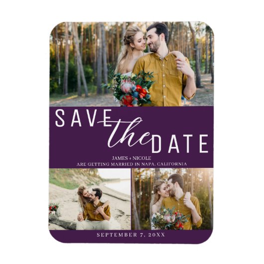 Amethist Paarse Save the Date Wedding 3 Foto's Magneet (Verticaal)