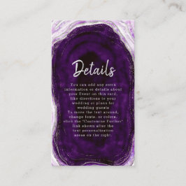 Amethist Paarse & Silver Geode bruiloft details Informatiekaartje