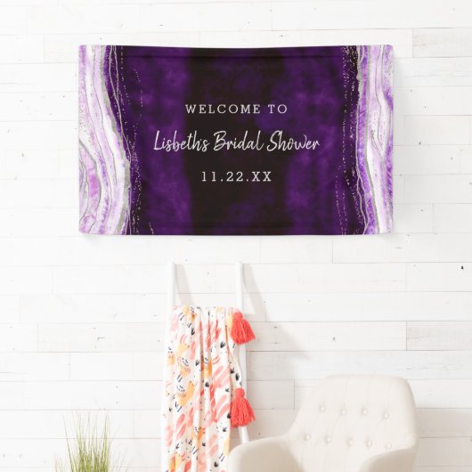 Amethist Paarse & Silver Vrijgezellenfeest Welkom Spandoek (Insitu)