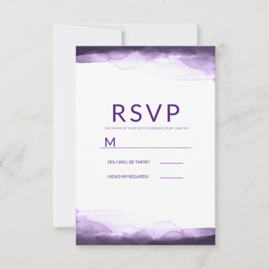 Amethist Paarse Waterverf Modern Wedding RSVP (Voorkant)
