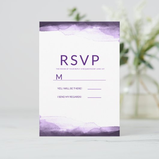 Amethist Paarse Waterverf Modern Wedding RSVP (Staand voorkant)