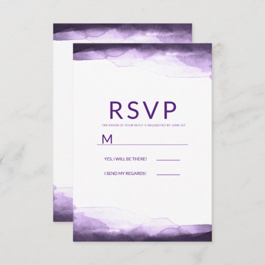 Amethist Paarse Waterverf Modern Wedding RSVP (Voorkant / Achterkant)