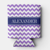 Amethist Paarse Witte Chevron Navy Naam Monogram Blikjeskoeler (Achterkant)